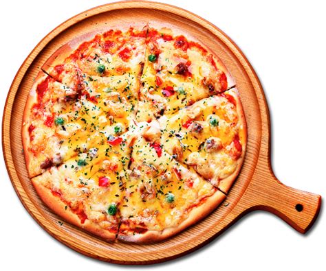 Download Or Thin Dough Pizza Pizza On Wooden Plate Png Image With No