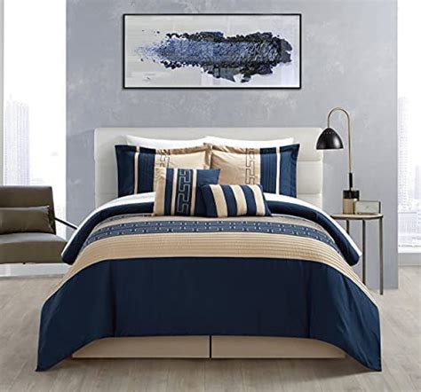 Carlton Navy And Almond King 10 Piece Comforter Bed In A Bag