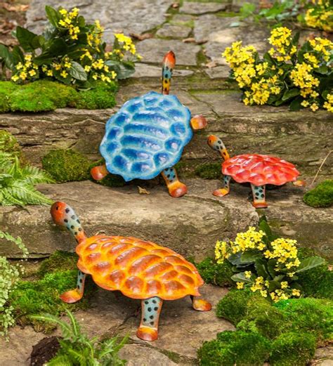 Colorful Metal Turtle Sculptures Set Of 3 Wind And Weather Turtle