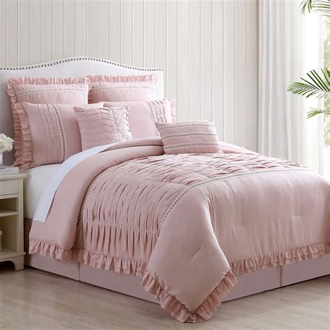 Modern Threads 8 Piece Antonella Mauve Pleated Bed Comforter Set Queen