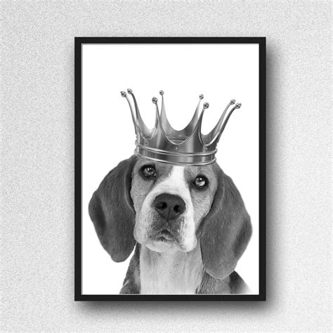 Beagle Dog Crown Print Picture Unframed Wall Art A4 Nursery Black White