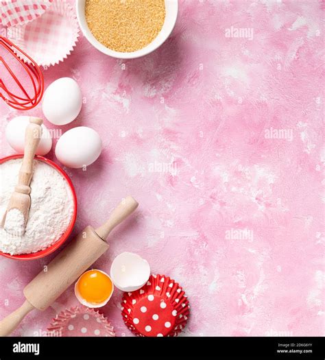 Baking Background Food Ingredients For Baking Flour Eggs Sugar On