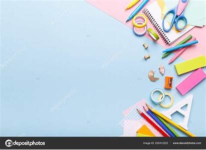 Stationary Supplies Colorful Background Flat Border Text