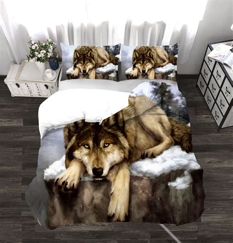 3 Piece Wolf Bedding Set Double 1 Duvet Cover2 Etsy