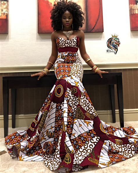 QUEEN AMAKA WOMEN S MERMAID DRESS IN AFRICAN ANKARA DASHIKI KENTE PRINT WHITE RED GOLD BURGUNDY