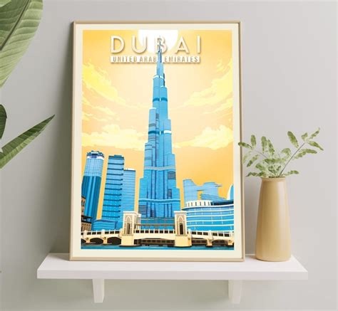 Dubai Poster Burj Khalifa Travel Print United Arab Etsy