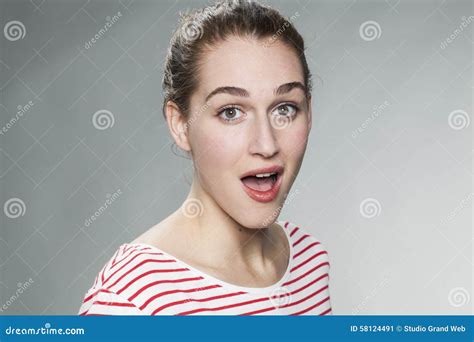 Thrilled Young Woman Expressing Amazement Stock Image Image Of Cool Happiness 58124491