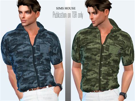 The Sims Resource Mens Shirt Short Sleeve Military Print Tucked