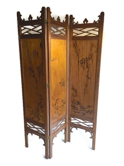Vintage Wood Folding Screen Carved Japanese Privacy Screen Fretwork