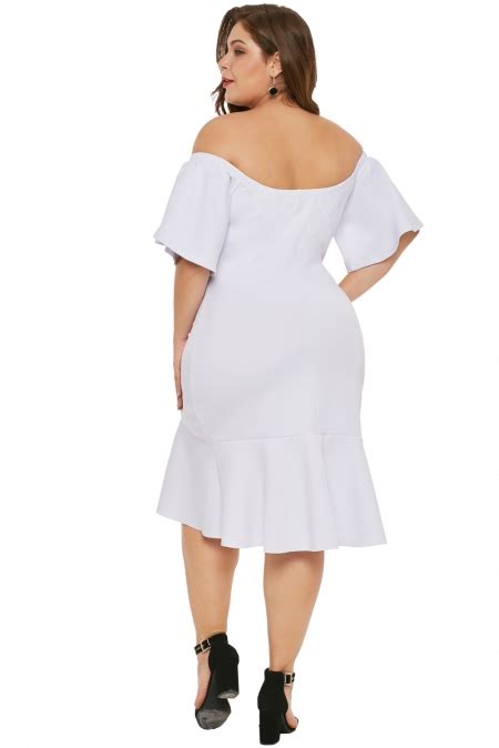 White Off Shoulder Plus Size Dress With Ruffles [lc220537white] 11 99 Cheap Colored