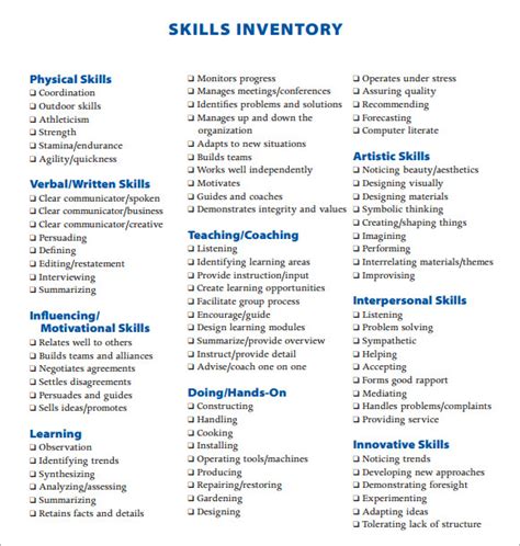 13 Skills Inventory Templates Sample Templates