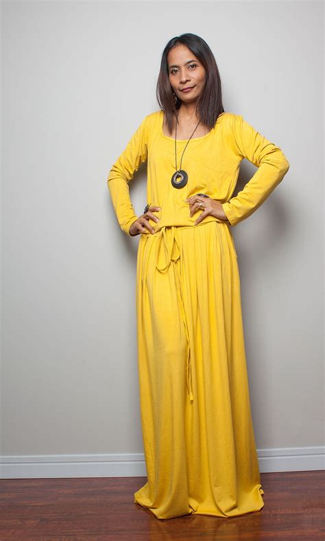 Maxi Dress Yellow Long Sleeve Dress Autumn Thrills