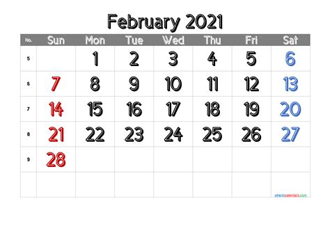 Free Printable February 2021 Calendar Template M21cicle1
