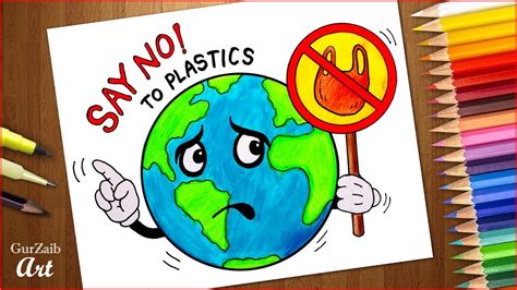 How To Draw Stop Plastic Pollution Drawing Poster Chart Project