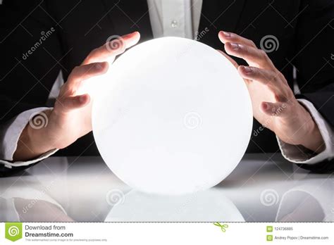 Businessman Hand On Crystal Ball Stock Image Image Of Magic Office