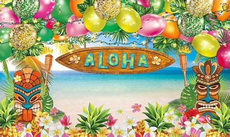 X Ft Summer Aloha Luau Backdrop For Tropical Hawaiian Beach Theme Birthday Party Supplies