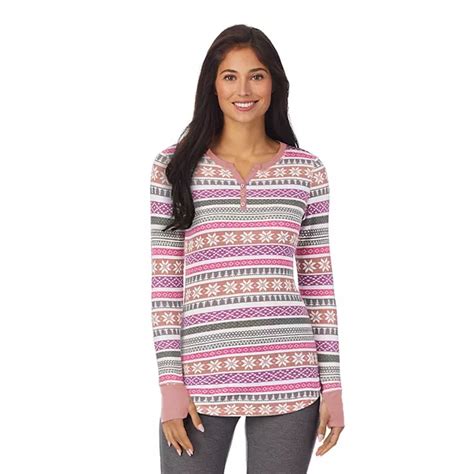 Womens Cuddl Duds Long Sleeve Split V Neck Stretch Thermal Top