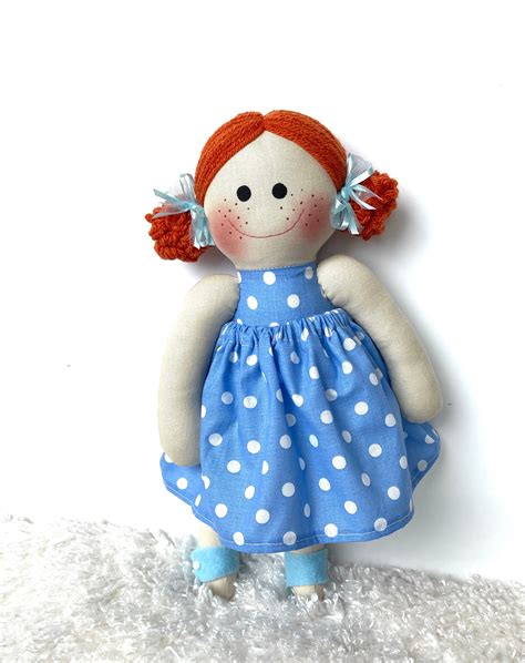 blue polka dot doll red head doll polka dots dress doll for girls first birthday personalized