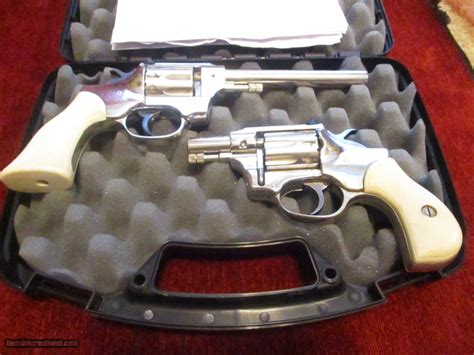 Hi Standard Pair Sentinel Deluxe Nickel 9 Shot 22 Lr Cal Double Action Revolvers