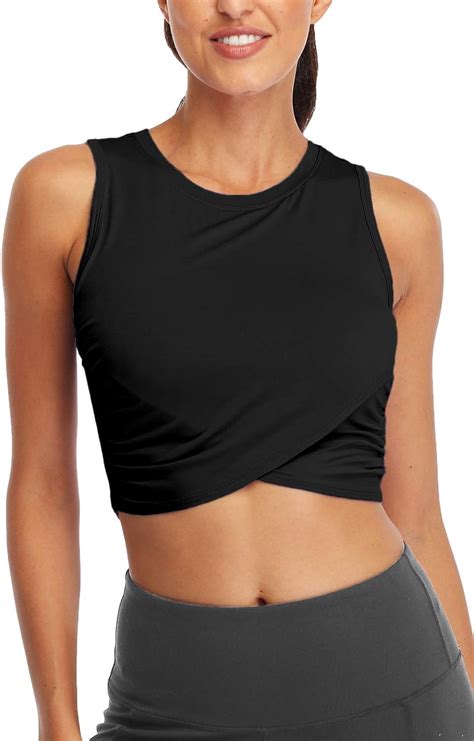 sanutch crop workout tops for women cropped shirts dance tops for women slim fit