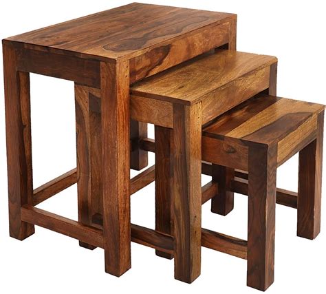 Buy Deko Style Sheesham Wood Nesting Table Set Of 3 Stools For Living