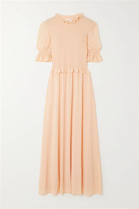 See By Chloé Shirred Ruffled Crepon Maxi Dress Editorialist