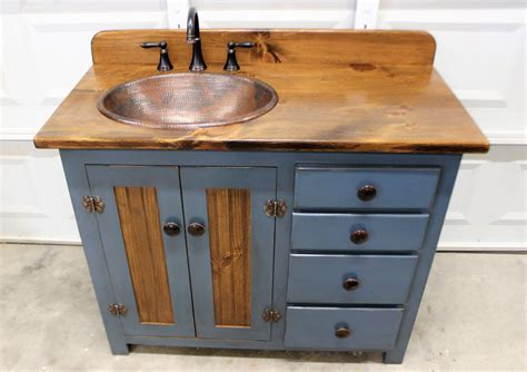 Rustic Farmhouse Vanity Copper Sink 42 Blue Bathroom Vanity