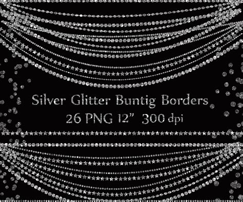 Silver Glitter Borders Bunting Clipart Photo Etsy
