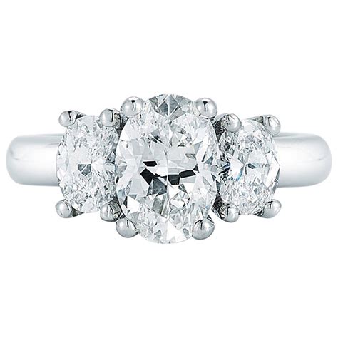 Platinum Diamond Three Stone Engagement Ring 950 Oval Cut 100 Carat