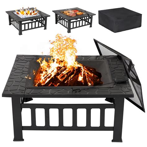 Buy 32 Inch Outdoor Fire Pit Square Metal Firepit Backyard Patio Garden
