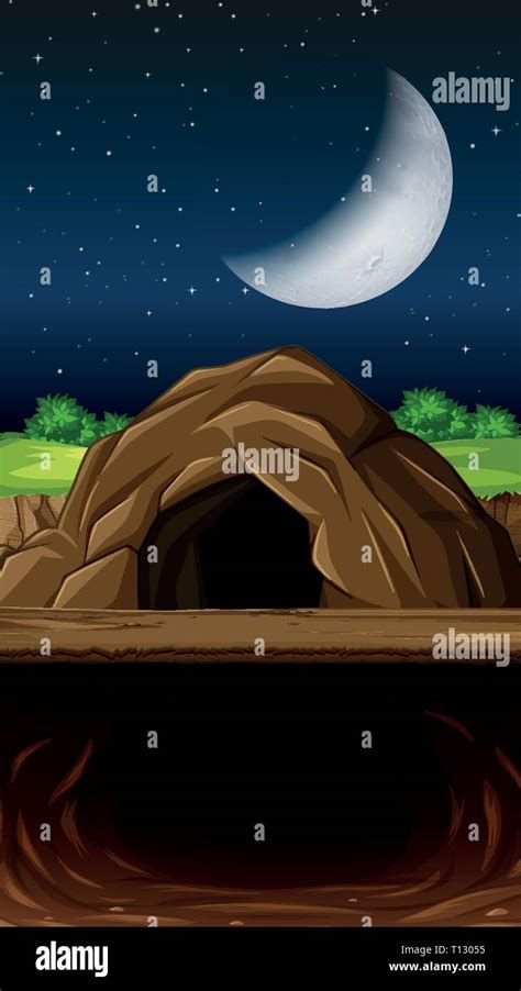 A Cave At Nigth Scene Illustration Stock Vector Image And Art Alamy