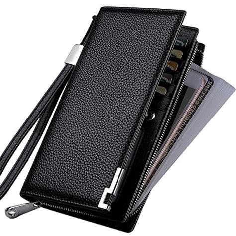 huztencor long wallets for men leather rfid blocking wallet bifold slim credit card holder zip
