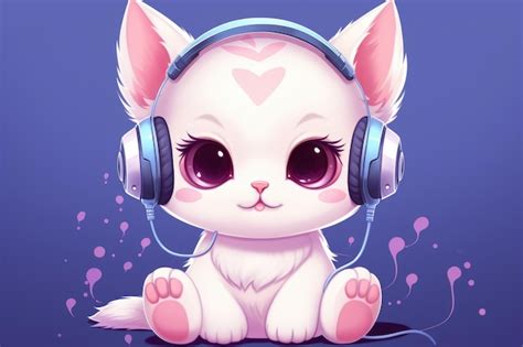 Premium Photo A White Cat Wearing Headphones Sitting On The Ground