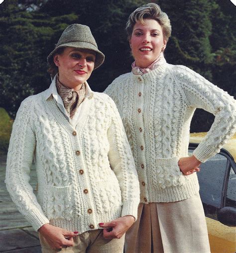 instant pdf digital download ladies aran double breaasted coat and brimmed hat knitting pattern