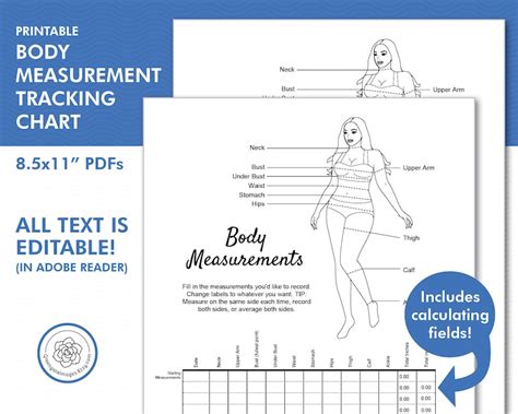 Body Measurement Tracker Printable Editable PDF Two Etsy