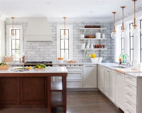 White Modern Kitchen With Tile Backsplash And Open Shelving Hgtv
