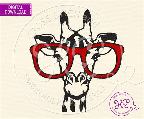 Cute Giraffe Glasses Embroidery Pattern Embroidery Designs Etsy