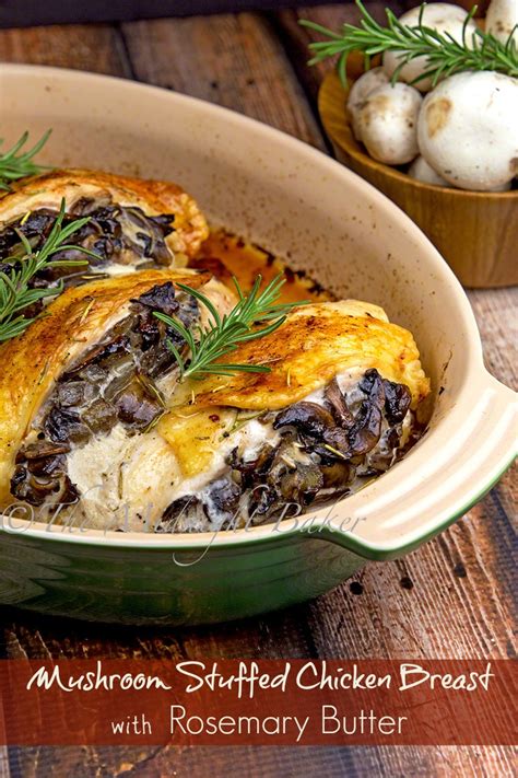 Place chicken, breast side up, on a rack coated with cooking spray, and place rack in a roasting pan. Mushroom Stuffed Chicken Breast with Rosemary Butter - The ...