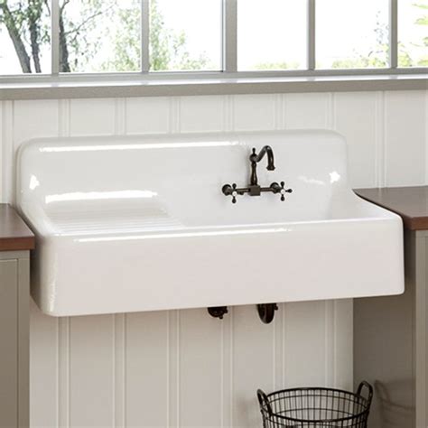 42 Sudbury Cast Iron Wall Hung Kitchen Sink With Left Side Drainboard
