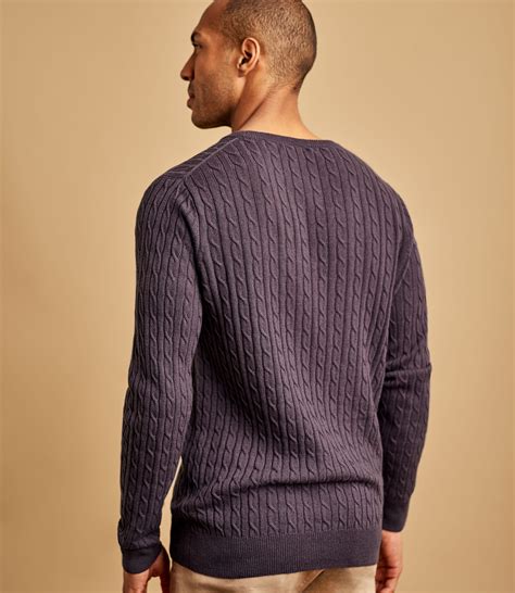 Violet Mocha Mens Cashmere And Merino Cable Crew Neck Sweater