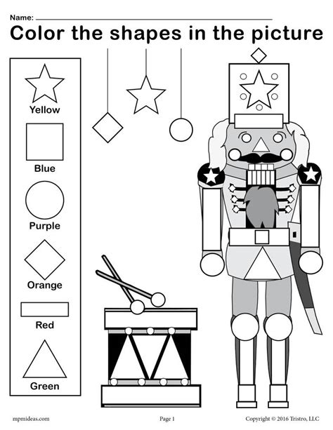 Free color flashcards for kindergarten & preschool! FREE Printable Nutcracker Shapes Worksheet & Coloring Page ...