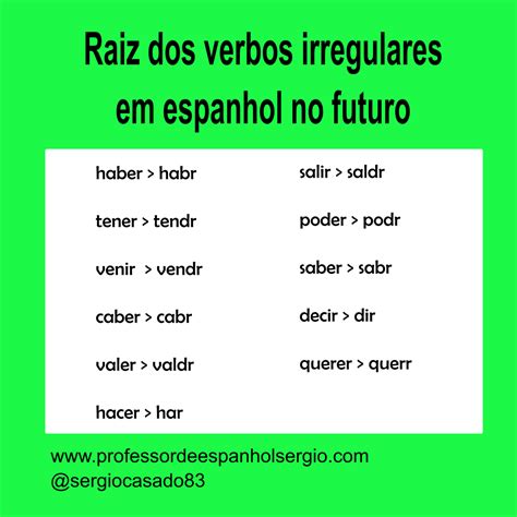 Verbos Irregulares Em Espanhol No Futuro Espanhol Verbos Irregulares