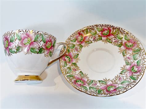 Gladstone Tea Cup And Saucer Floral Tea Cup English Bone China Afternoon Tea Floral Teacup