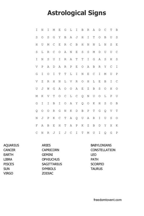 Astrological Signs Astrology Signs Free Printable Word Searches