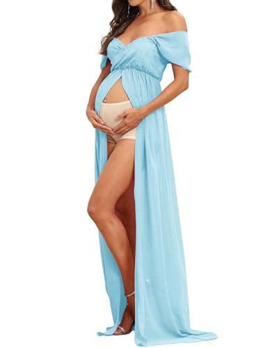 Maternity Dress For Photography Off Shoulder Chiffon Gown Split Front