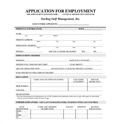21 employment application templates pdf doc free premium templates