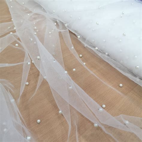 Pearl Tulle Fabric By The Yard Wedding Mesh Soft 3d Beaded Etsy