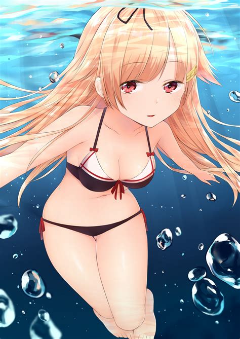 Wallpaper Illustration Long Hair Anime Girls Water Brunette