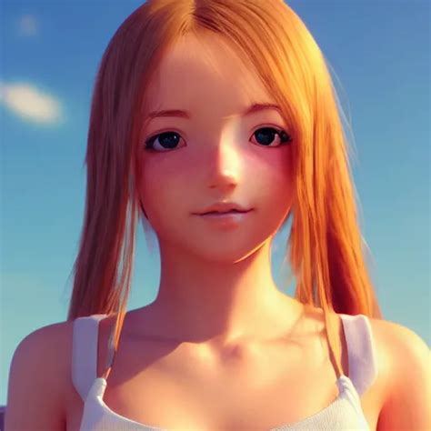 Render Of A Very Beautiful 3d Anime Girl Long Hair Stable Diffusion