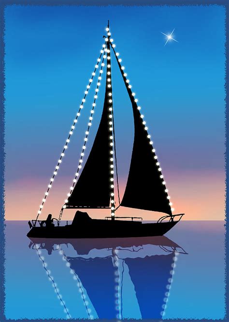 Sails At Sunset Silhouette With Xmas Lights Painting By Elaine Plesser